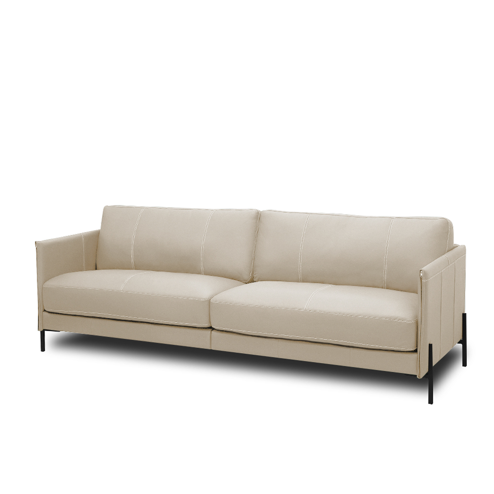Sofá Decorativo Karine 3 Lugares Sala de estar 210cm Pés em Aço Couro Bege G88 - Gran Belo
