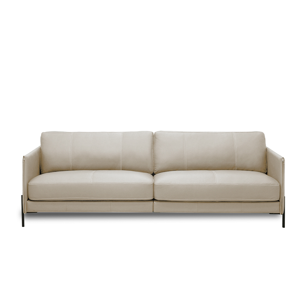 Sofá Decorativo Karine 3 Lugares Sala de estar 210cm Pés em Aço Couro Bege G88 - Gran Belo