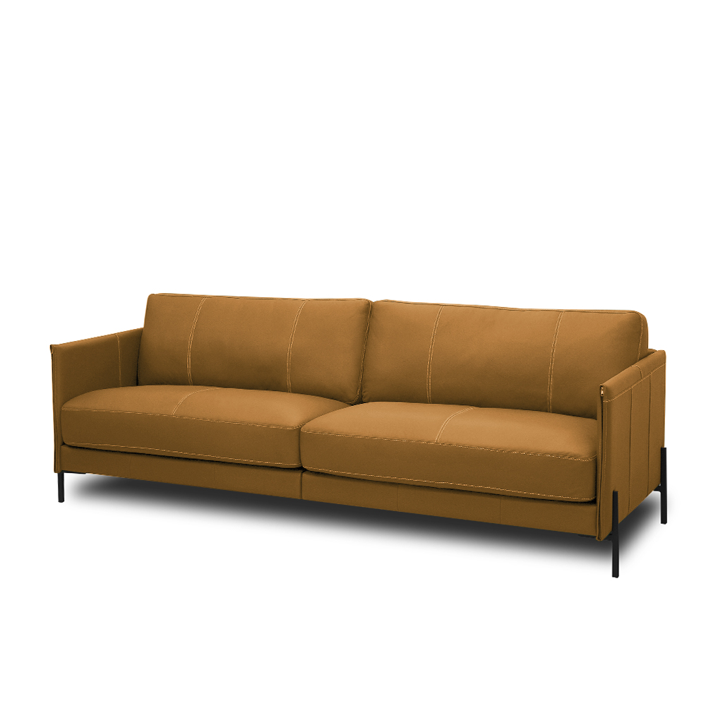 Sofá Decorativo Karine 3 Lugares Sala de estar 210cm Pés em Aço Couro Caramelo G88 - Gran Belo
