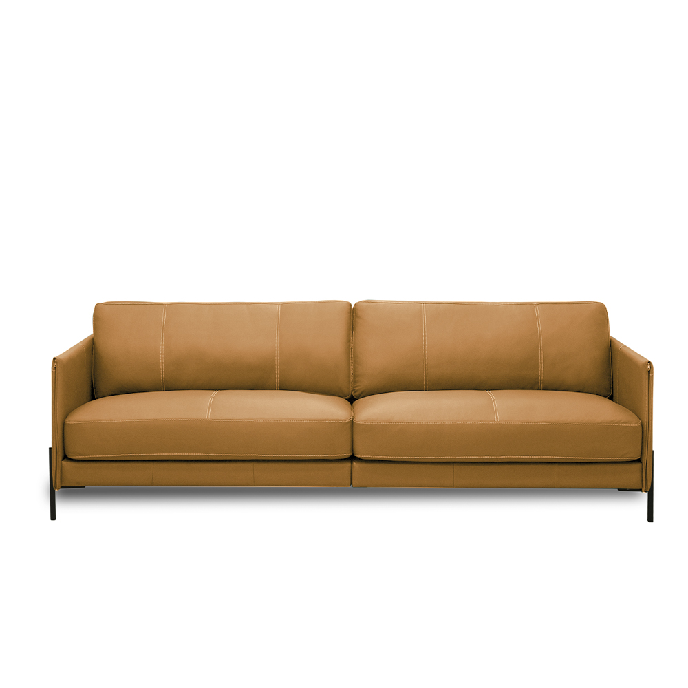 Sofá Decorativo Karine 3 Lugares Sala de estar 210cm Pés em Aço Couro Caramelo G88 - Gran Belo