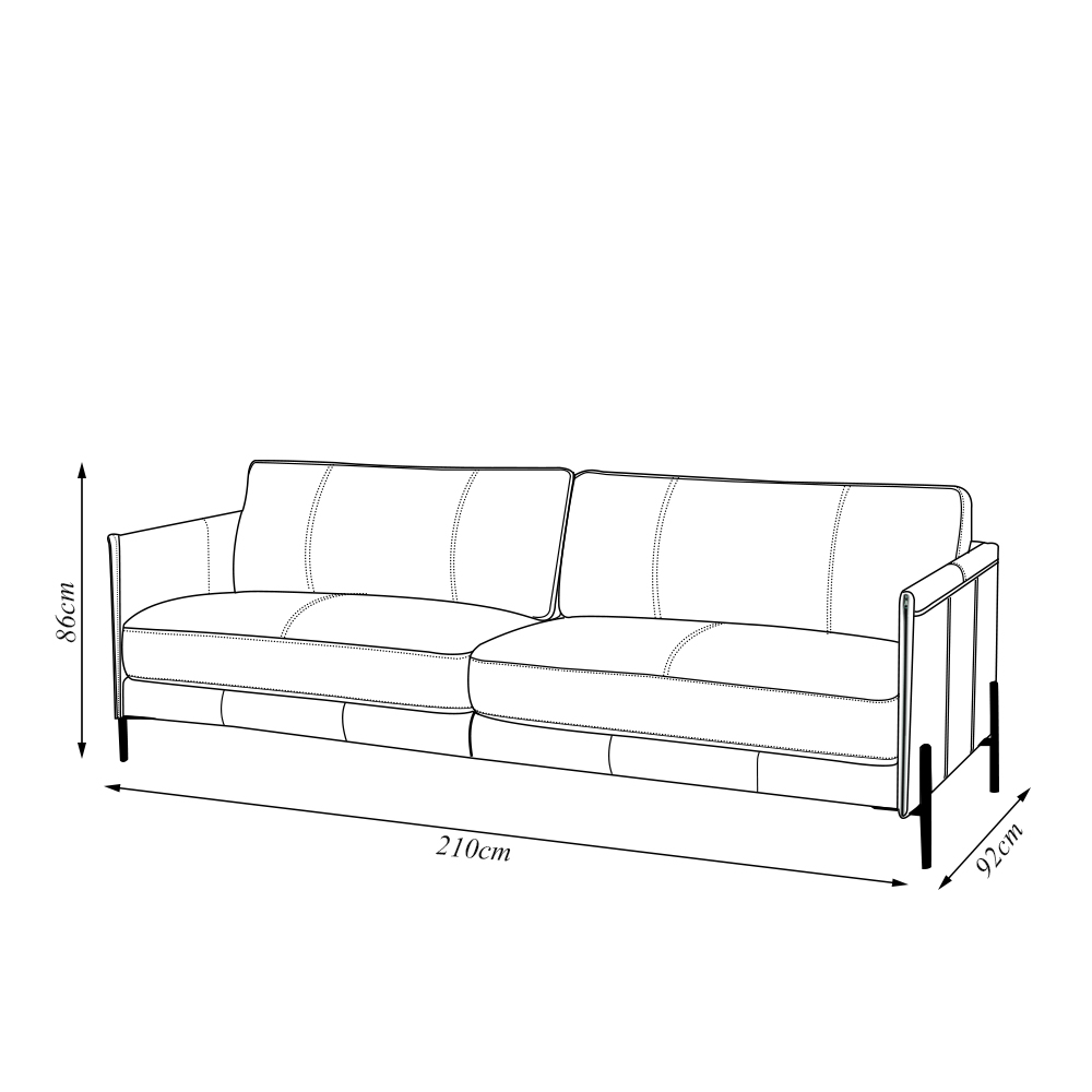Sofá Decorativo Karine 3 Lugares Sala de estar 210cm Pés em Aço Couro Caramelo Manchado G88 - Gran Belo