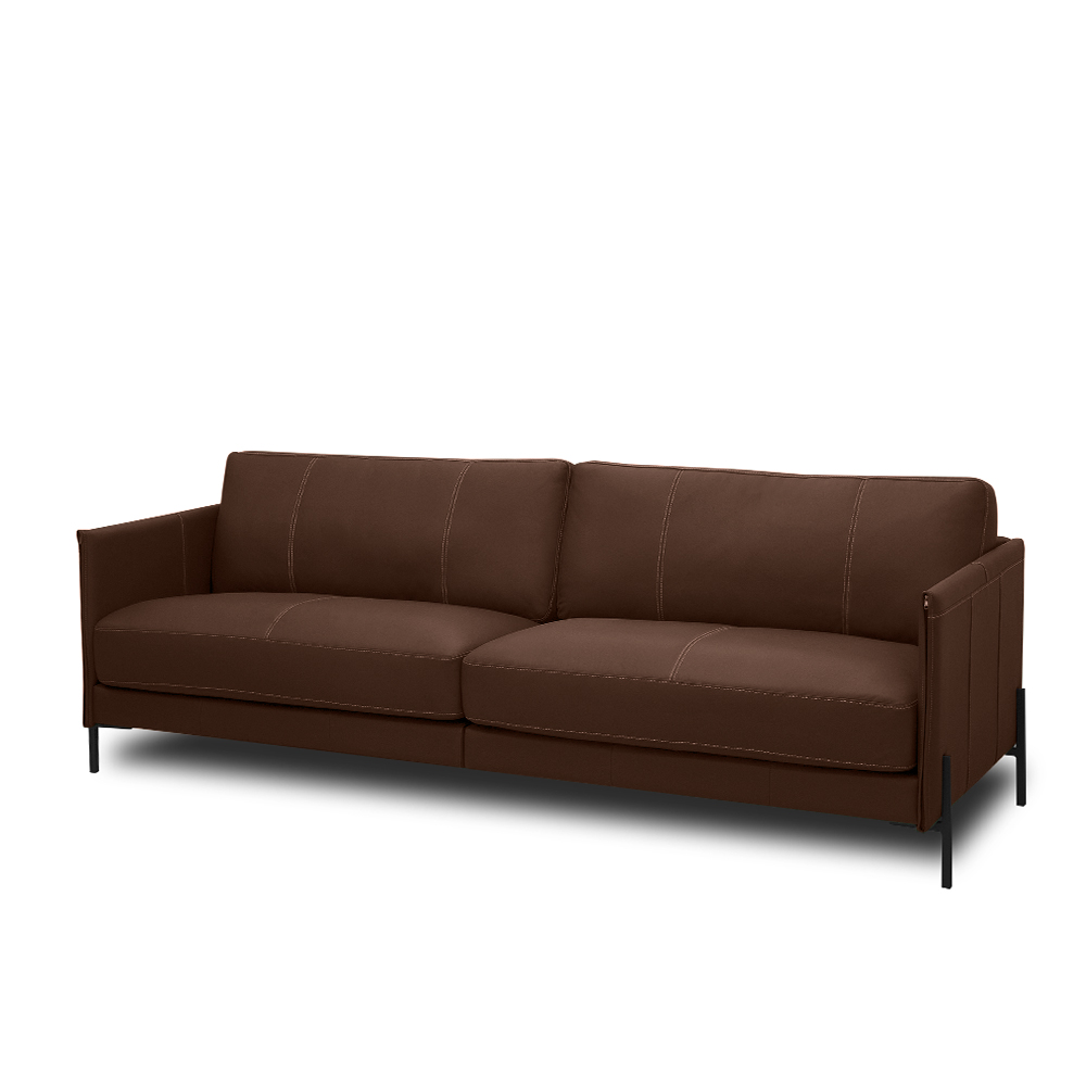 Sofá Decorativo Karine 3 Lugares Sala de estar 210cm Pés em Aço Couro Marrom Chocolate G88 - Gran Belo