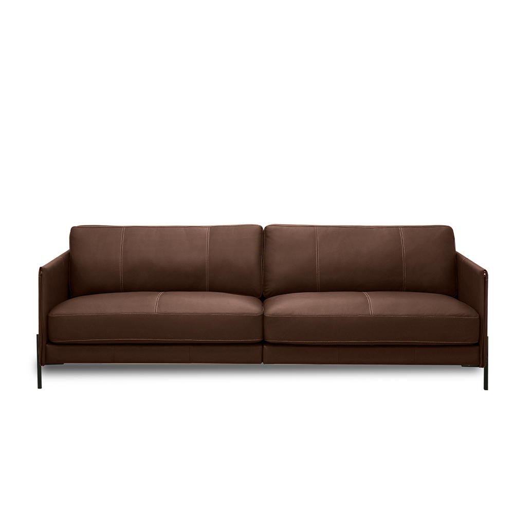Sofá Decorativo Karine 3 Lugares Sala de estar 210cm Pés em Aço Couro Marrom Chocolate G88 - Gran Belo