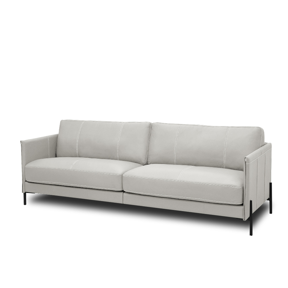 Sofá Decorativo Karine 3 Lugares Sala de estar 210cm Pés em Aço Couro Off White G88 - Gran Belo