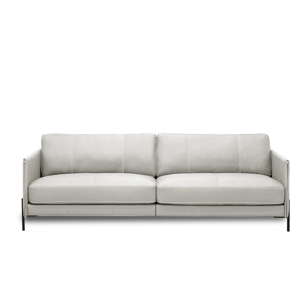 Sofá Decorativo Karine 3 Lugares Sala de estar 210cm Pés em Aço Couro Off White G88 - Gran Belo