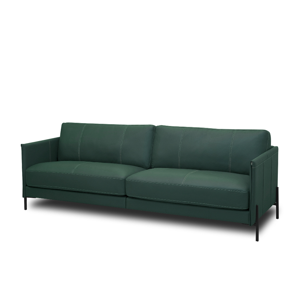 Sofá Decorativo Karine 3 Lugares Sala de estar 210cm Pés em Aço Couro Verde Musgo G88 - Gran Belo