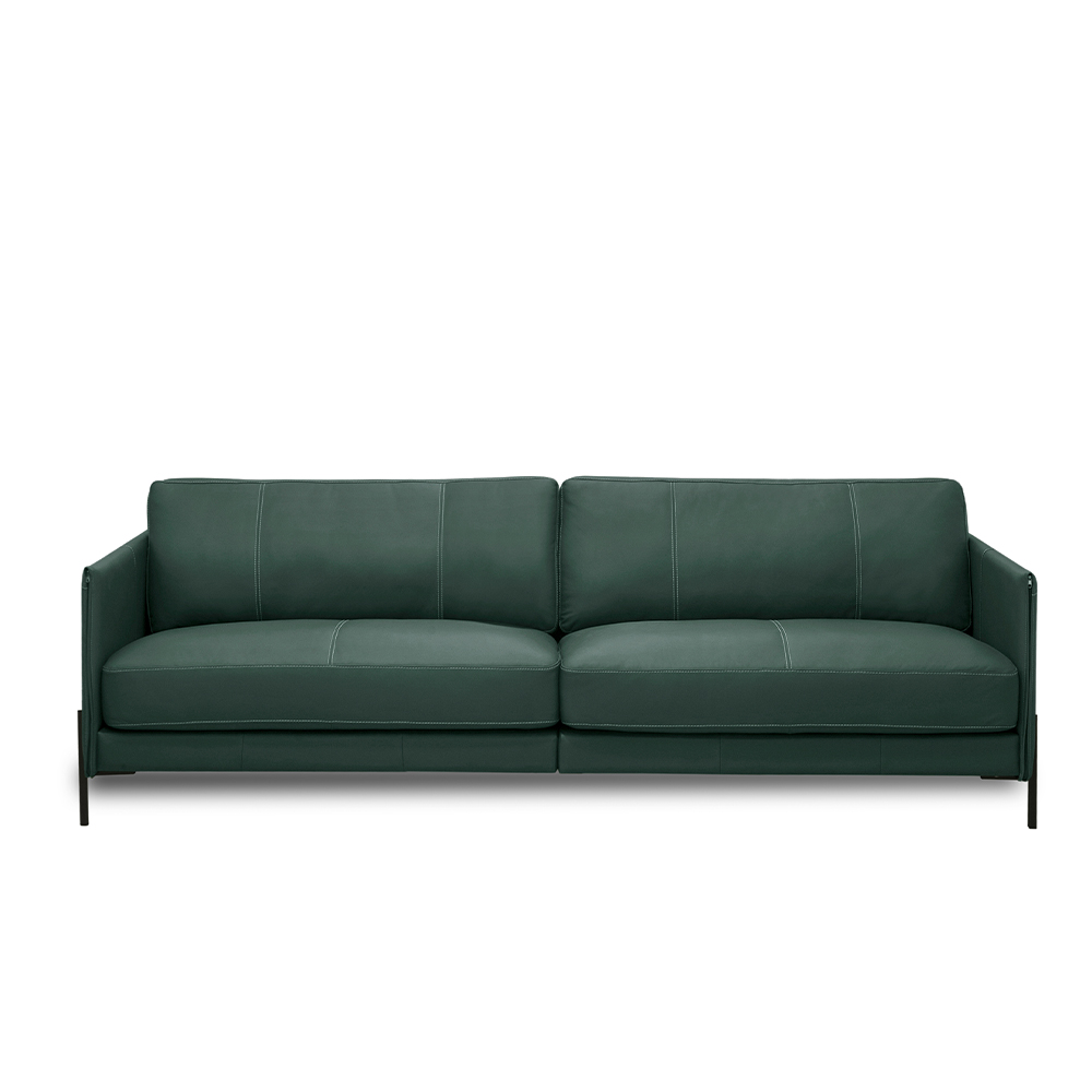 Sofá Decorativo Karine 3 Lugares Sala de estar 210cm Pés em Aço Couro Verde Musgo G88 - Gran Belo