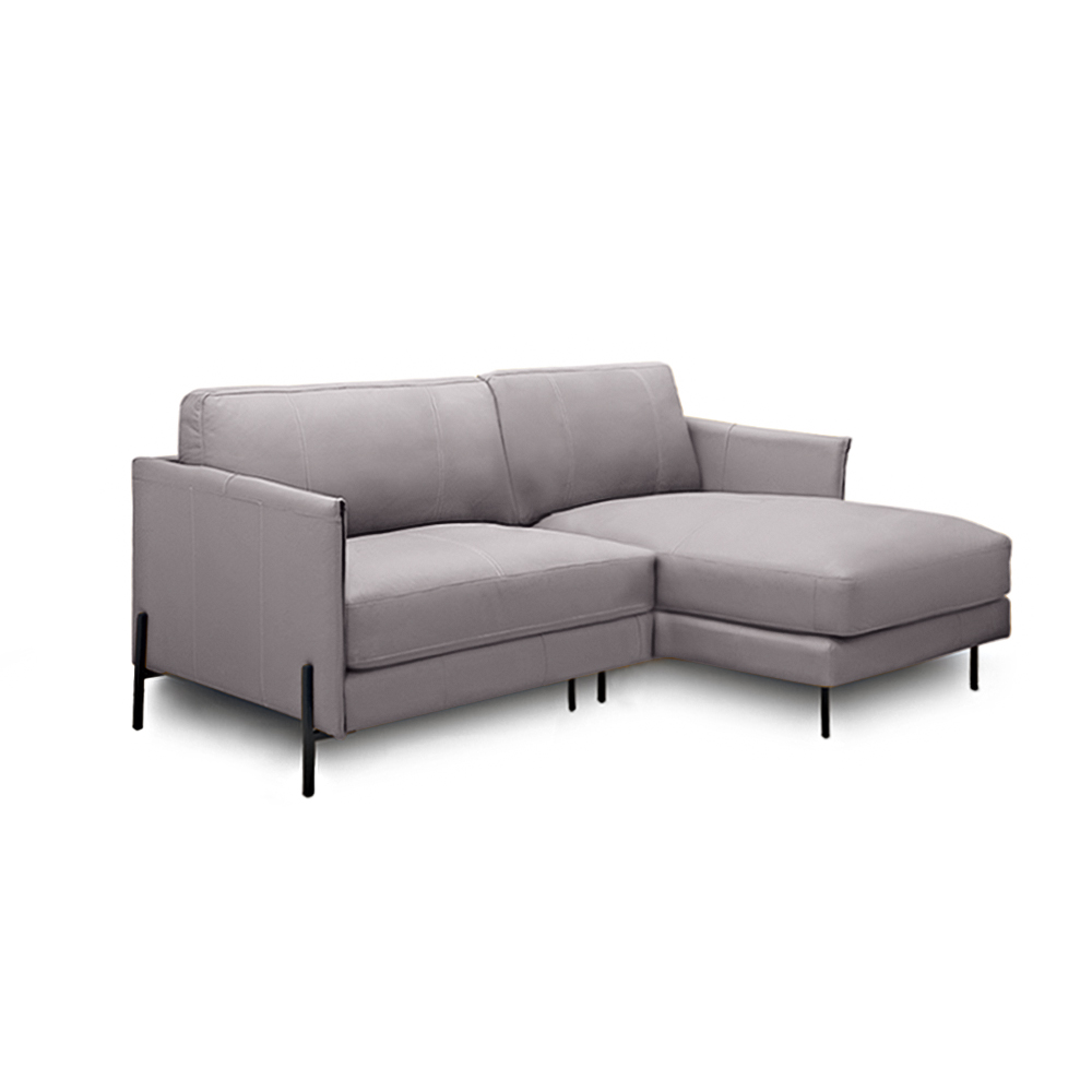 Sofá Decorativo Karine 3 Lugares Sala de estar 230cm com Chaise Pés em Aço Couro Avelã G88 - Gran Belo