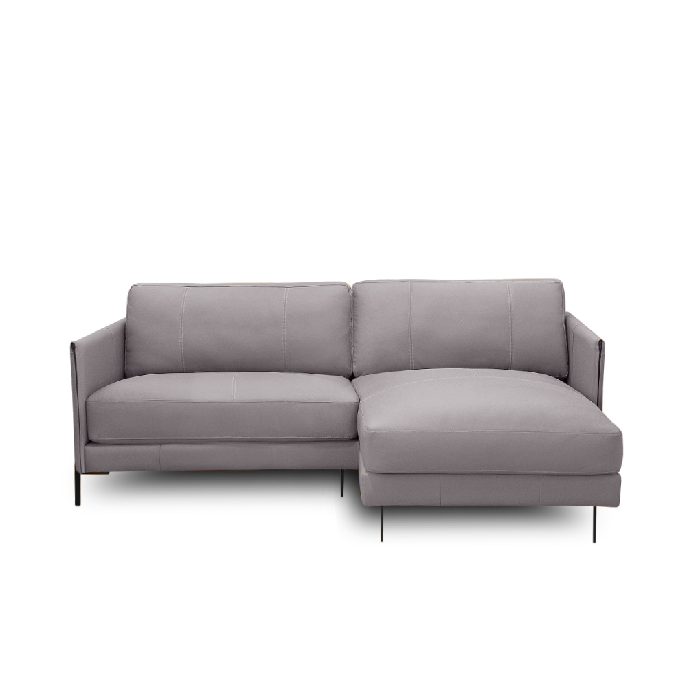 Sofá Decorativo Karine 3 Lugares Sala de estar 230cm com Chaise Pés em Aço Couro Avelã G88 - Gran Belo
