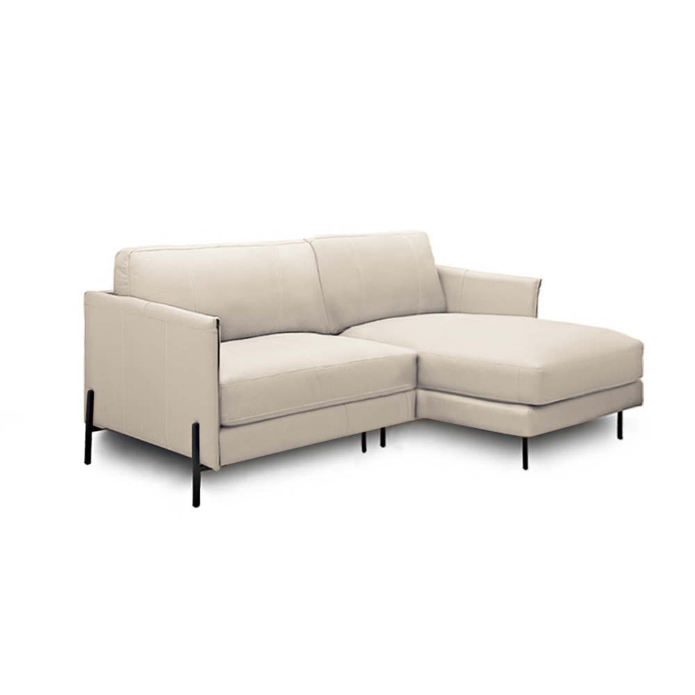 Sofá Decorativo Karine 3 Lugares Sala de estar 230cm com Chaise Pés em Aço Couro Bege G88 - Gran Belo