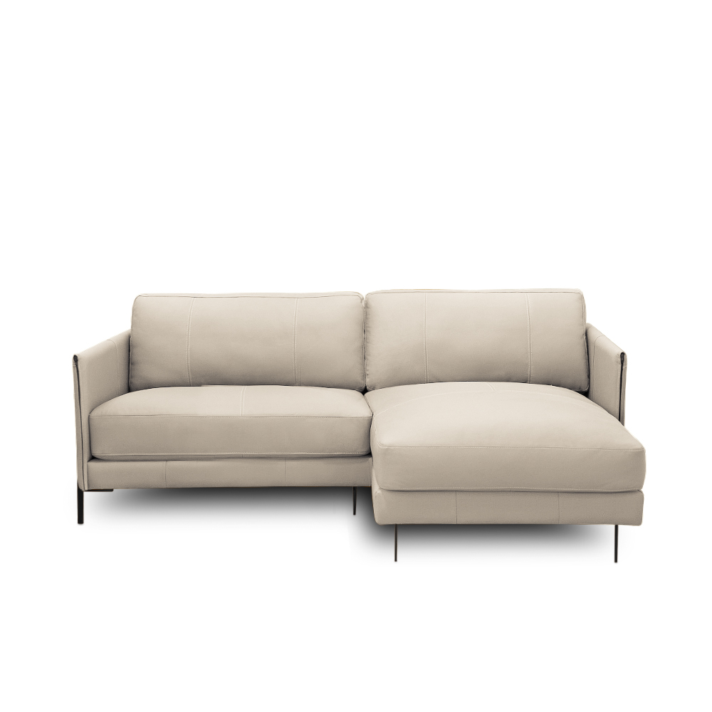 Sofá Decorativo Karine 3 Lugares Sala de estar 230cm com Chaise Pés em Aço Couro Bege G88 - Gran Belo