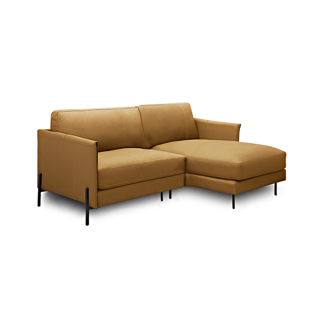 Sofá Decorativo Karine 3 Lugares Sala de estar 230cm com Chaise Pés em Aço Couro Caramelo G88 - Gran Belo
