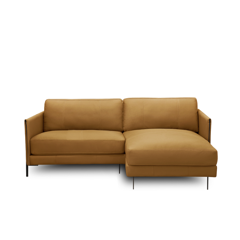 Sofá Decorativo Karine 3 Lugares Sala de estar 230cm com Chaise Pés em Aço Couro Caramelo G88 - Gran Belo