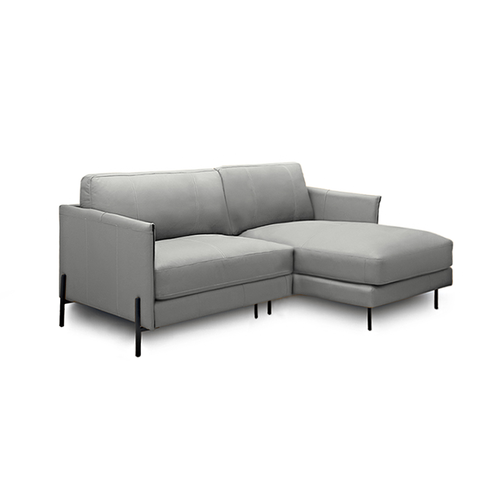 Sofá Decorativo Karine 3 Lugares Sala de estar 230cm com Chaise Pés em Aço Couro Grafite G88 - Gran Belo