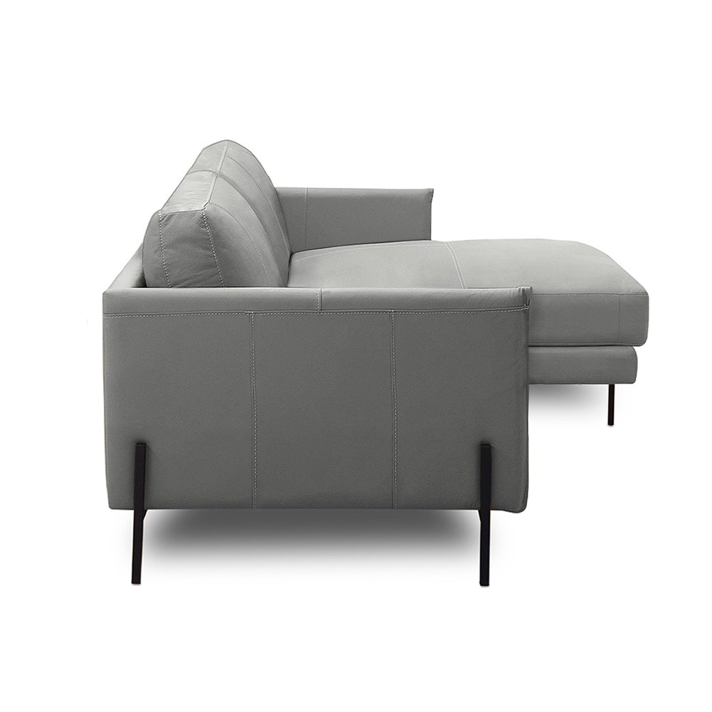 Sofá Decorativo Karine 3 Lugares Sala de estar 230cm com Chaise Pés em Aço Couro Grafite G88 - Gran Belo