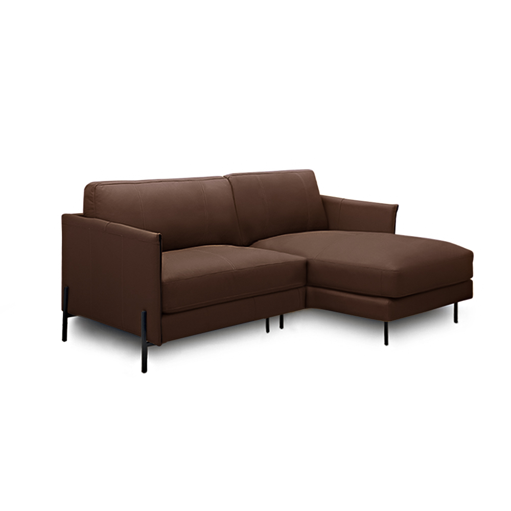 Sofá Decorativo Karine 3 Lugares Sala de estar 230cm com Chaise Pés em Aço Couro Marrom Chocolate G88 - Gran Belo