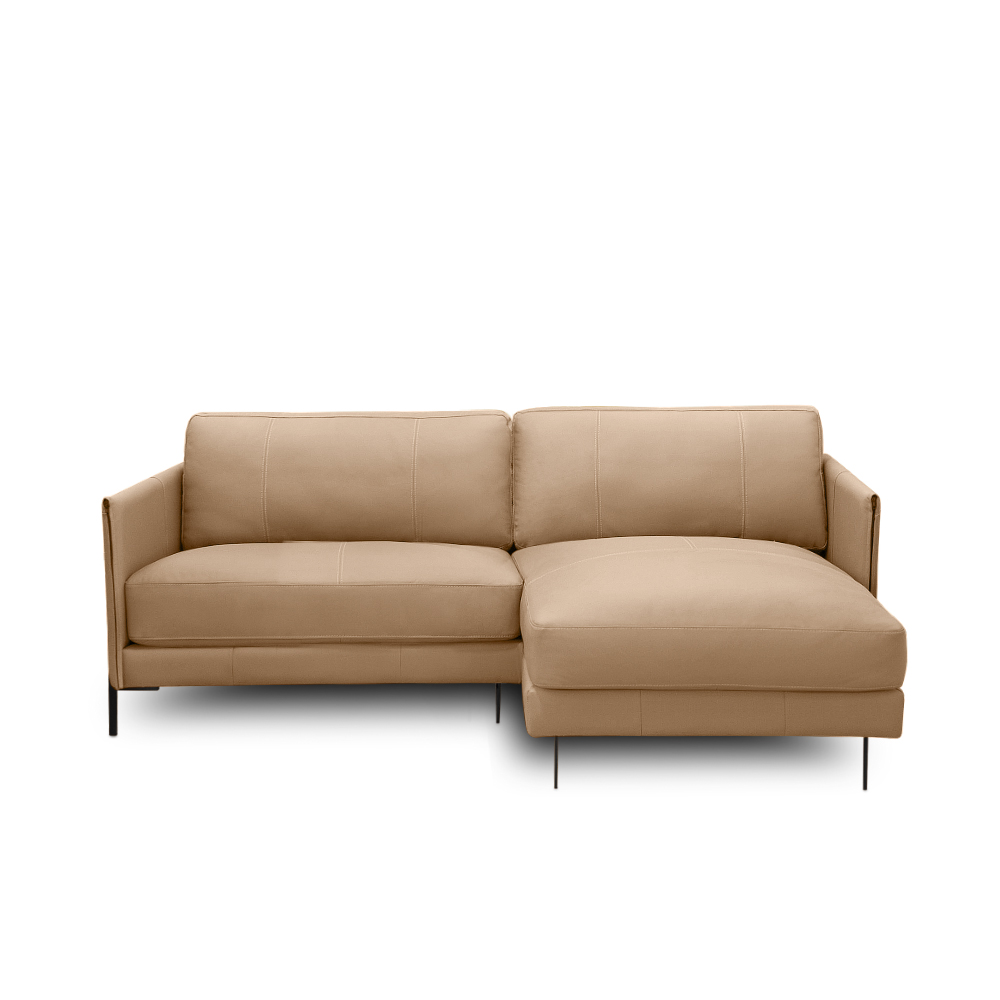 Sofá Decorativo Karine 3 Lugares Sala de estar 230cm com Chaise Pés em Aço Couro Nude G88 - Gran Belo
