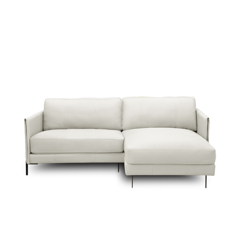 Sofá Decorativo Karine 3 Lugares Sala de estar 230cm com Chaise Pés em Aço Couro Off White G88 - Gran Belo