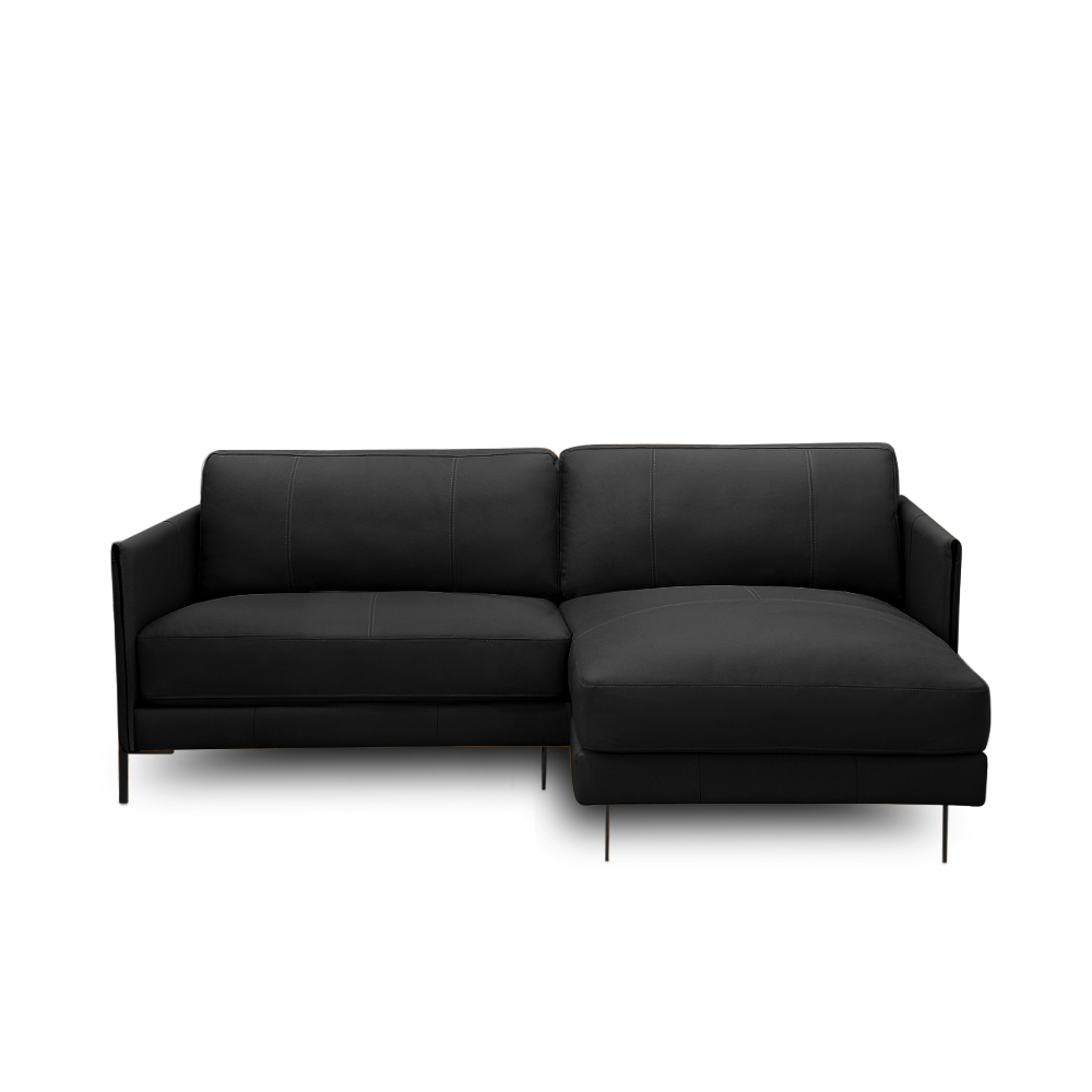 Sofá Decorativo Karine 3 Lugares Sala de estar 230cm com Chaise Pés em Aço Couro Preto G88 - Gran Belo