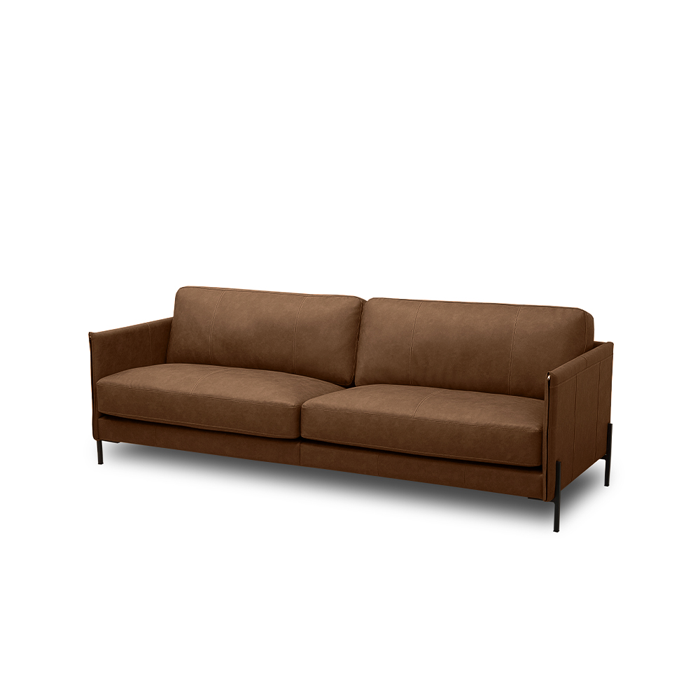 Sofá Decorativo Karine 3 Lugares Sala de estar 240cm Pés em Aço Couro Marrom Claro Manchado G88 - Gran Belo