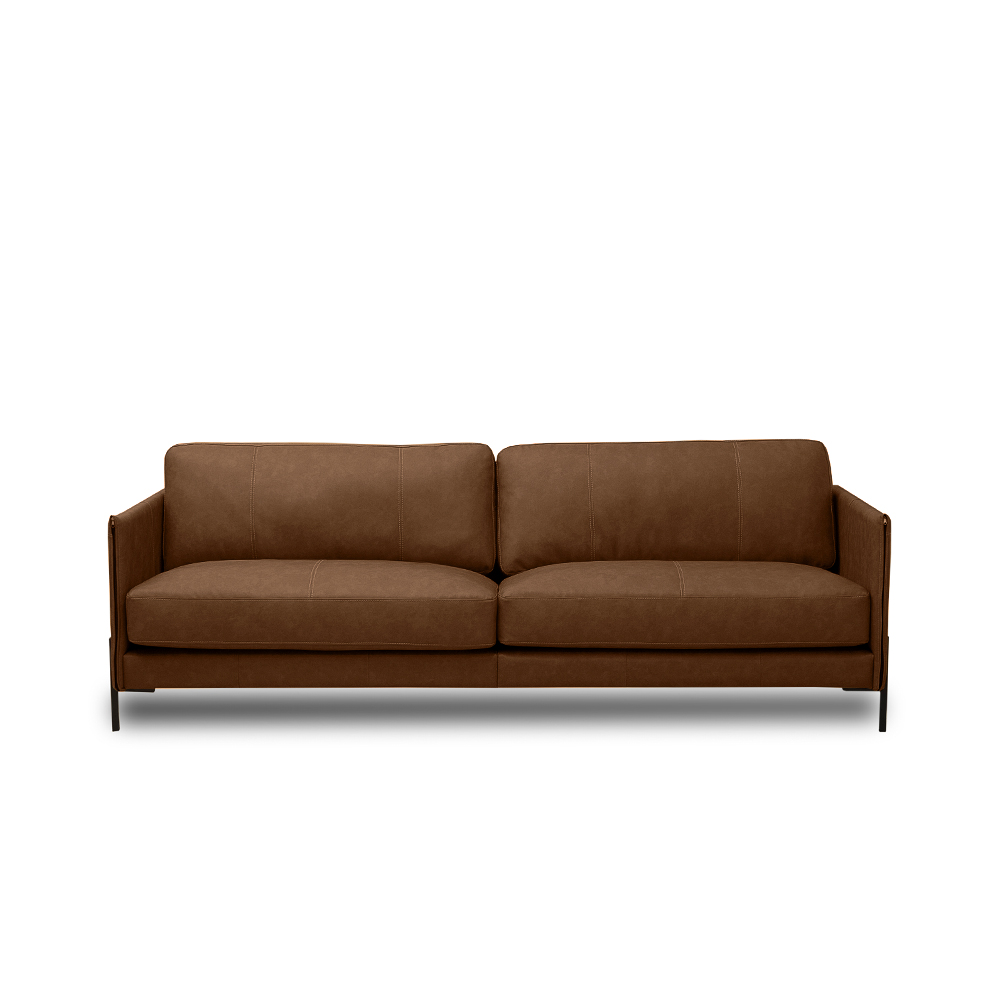 Sofá Decorativo Karine 3 Lugares Sala de estar 240cm Pés em Aço Couro Marrom Claro Manchado G88 - Gran Belo