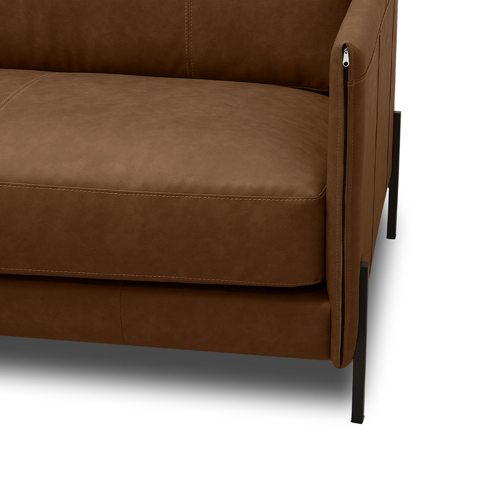 Sofá Decorativo Karine 3 Lugares Sala de estar 240cm Pés em Aço Couro Marrom Claro Manchado G88 - Gran Belo