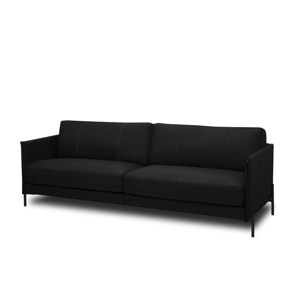 Sofá Decorativo Karine 3 Lugares Sala de estar 240cm Pés em Aço Couro Preto G88 - Gran Belo