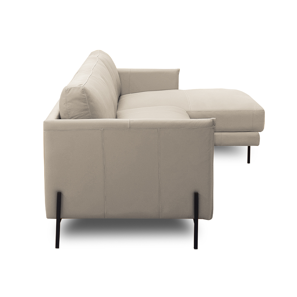 Sofá Decorativo Karine 5 Lugares Sala de estar 300cm com Chaise Pés em Aço Couro Bege G88 - Gran Belo