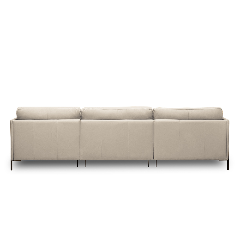 Sofá Decorativo Karine 5 Lugares Sala de estar 300cm com Chaise Pés em Aço Couro Bege G88 - Gran Belo