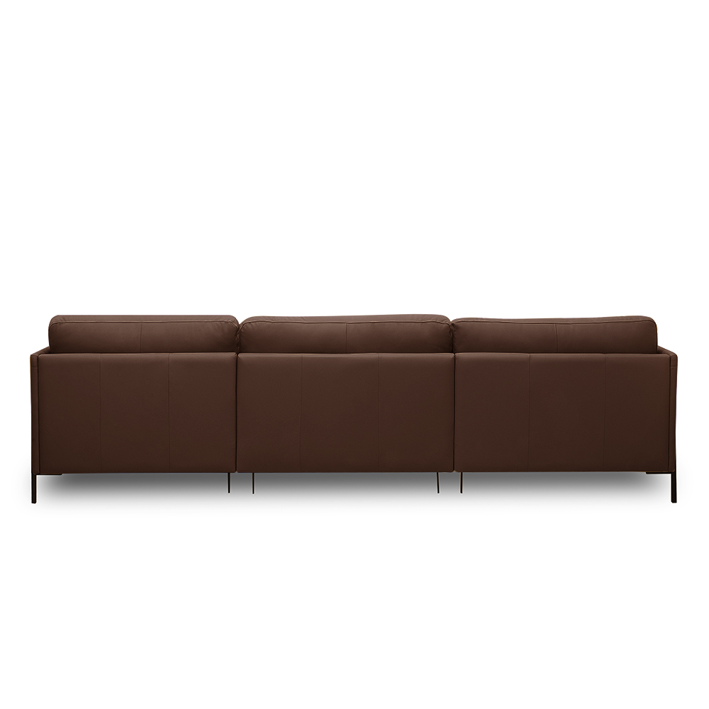 Sofá Decorativo Karine 5 Lugares Sala de estar 300cm com Chaise Pés em Aço Couro Marrom Chocolate G88 - Gran Belo
