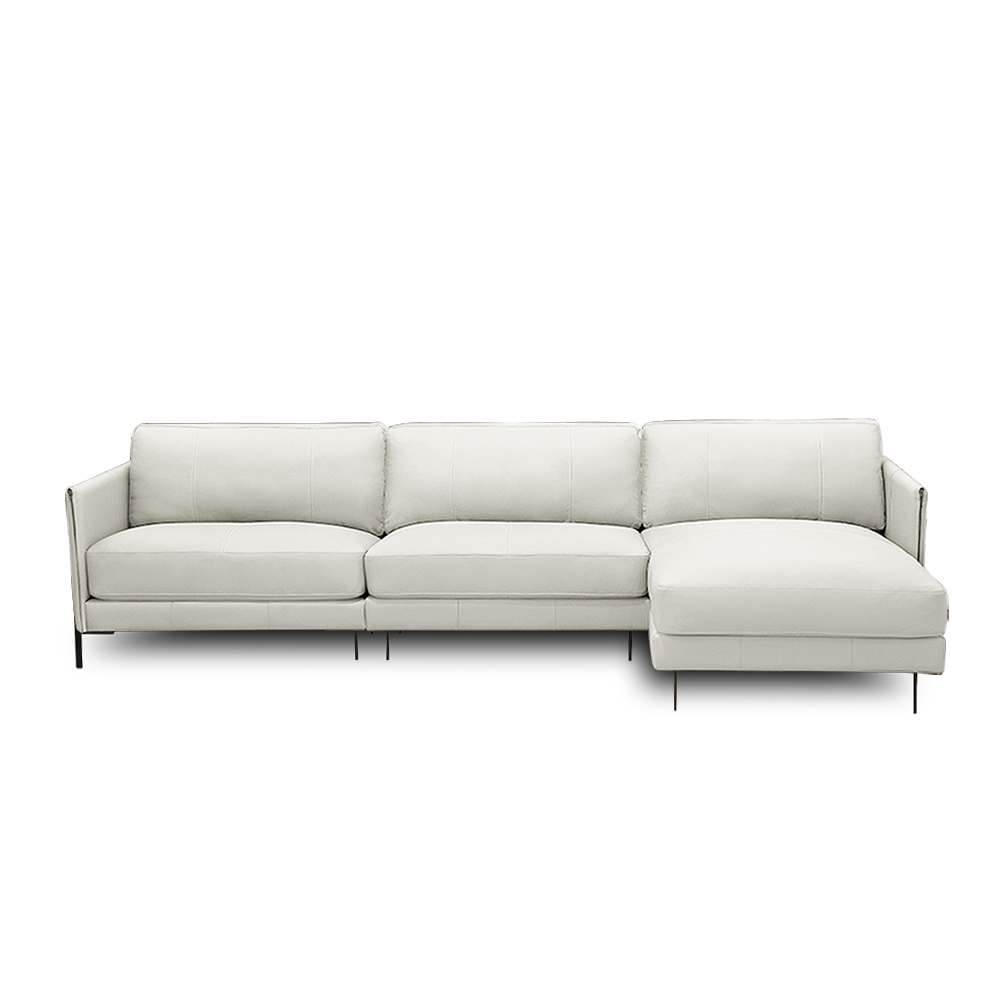 Sofá Decorativo Karine 5 Lugares Sala de estar 300cm com Chaise Pés em Aço Couro Off White G88 - Gran Belo