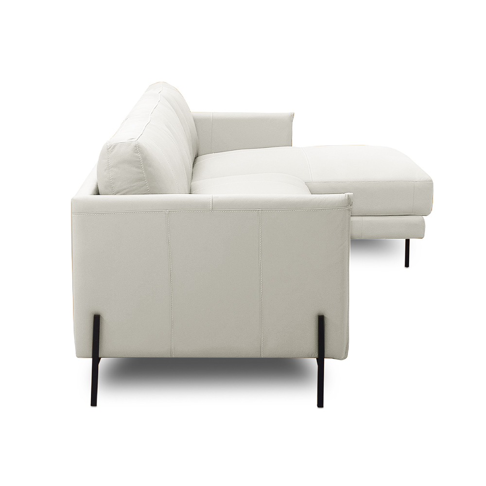 Sofá Decorativo Karine 5 Lugares Sala de estar 300cm com Chaise Pés em Aço Couro Off White G88 - Gran Belo