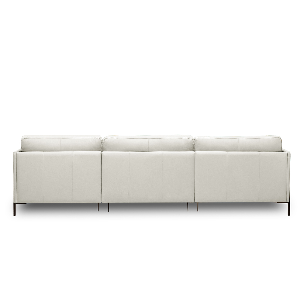 Sofá Decorativo Karine 5 Lugares Sala de estar 300cm com Chaise Pés em Aço Couro Off White G88 - Gran Belo
