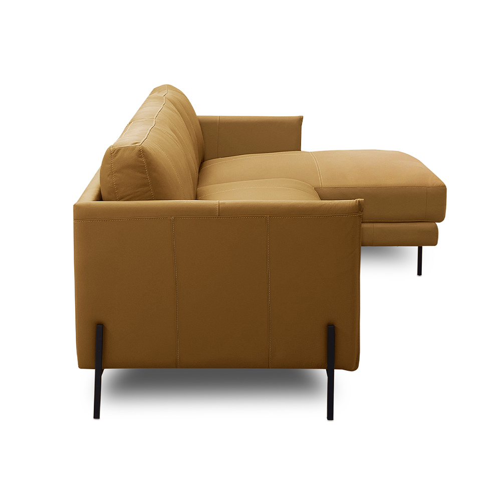 Sofá Decorativo Karine 5 Lugares Sala de estar 330cm com Chaise Pés em Aço Couro Caramelo G88 - Gran Belo