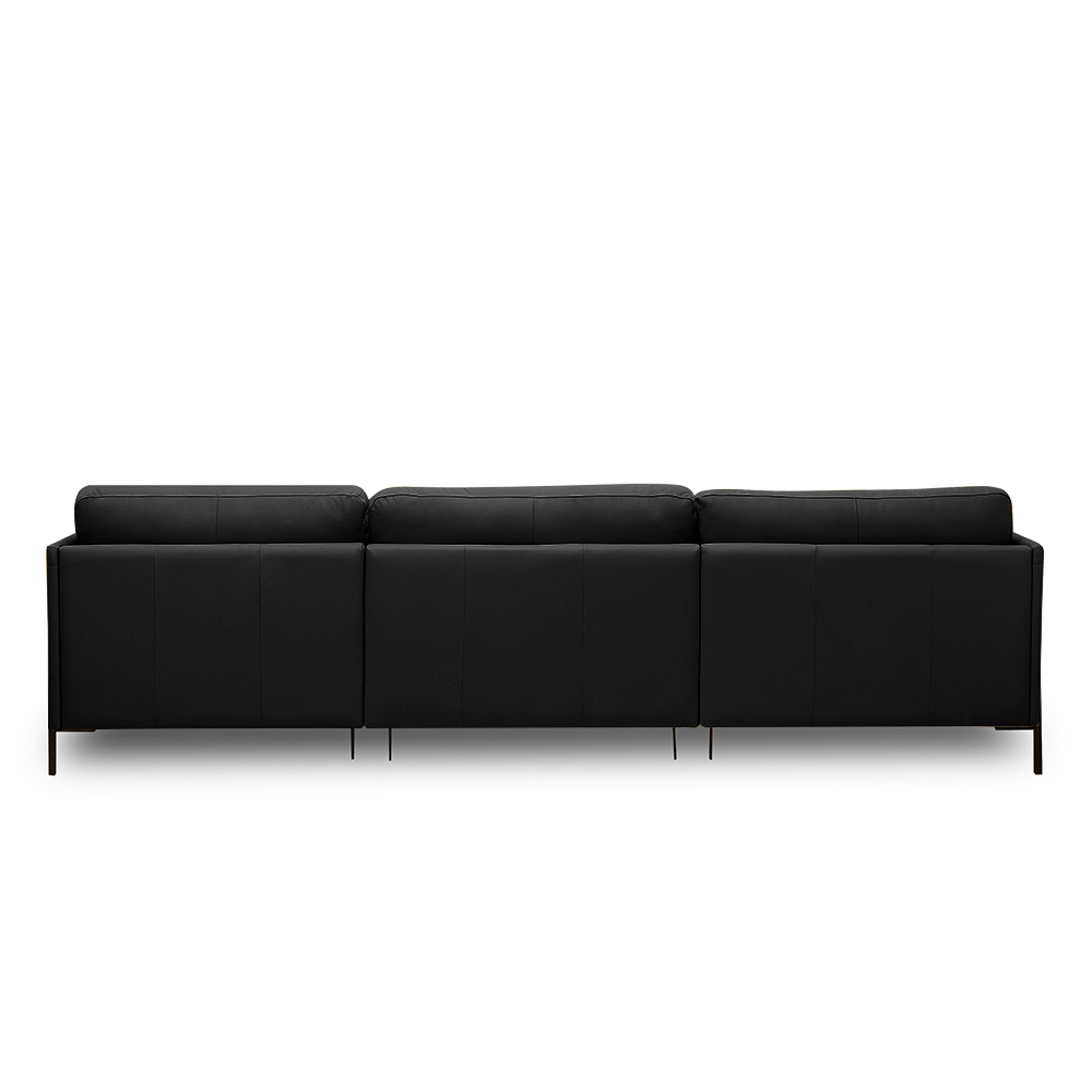 Sofá Decorativo Karine 5 Lugares Sala de estar 330cm com Chaise Pés em Aço Couro Preto G88 - Gran Belo