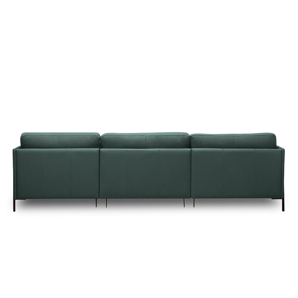 Sofá Decorativo Karine 5 Lugares Sala de estar 330cm com Chaise Pés em Aço Couro Verde Musgo G88 - Gran Belo
