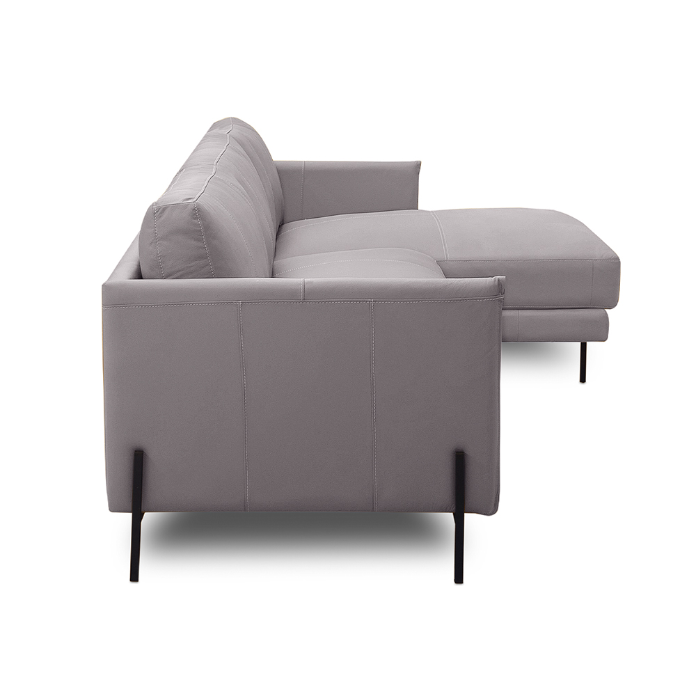Sofá Decorativo Karine 6 Lugares Sala de estar 360cm com Chaise Pés em Aço Couro Avelã G88 - Gran Belo