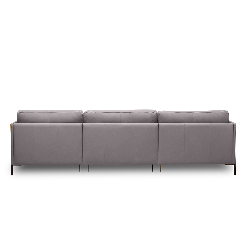 Sofá Decorativo Karine 6 Lugares Sala de estar 360cm com Chaise Pés em Aço Couro Avelã G88 - Gran Belo