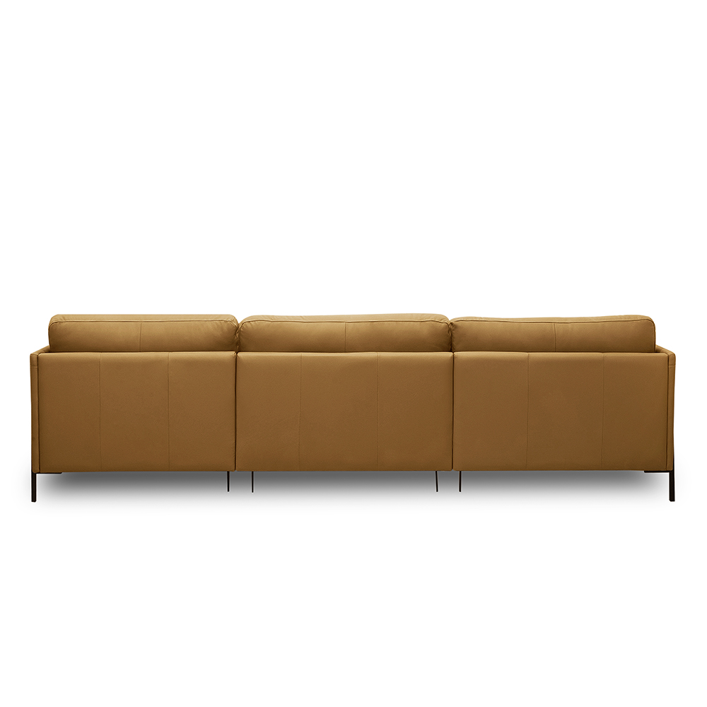 Sofá Decorativo Karine 6 Lugares Sala de estar 360cm com Chaise Pés em Aço Couro Caramelo G88 - Gran Belo