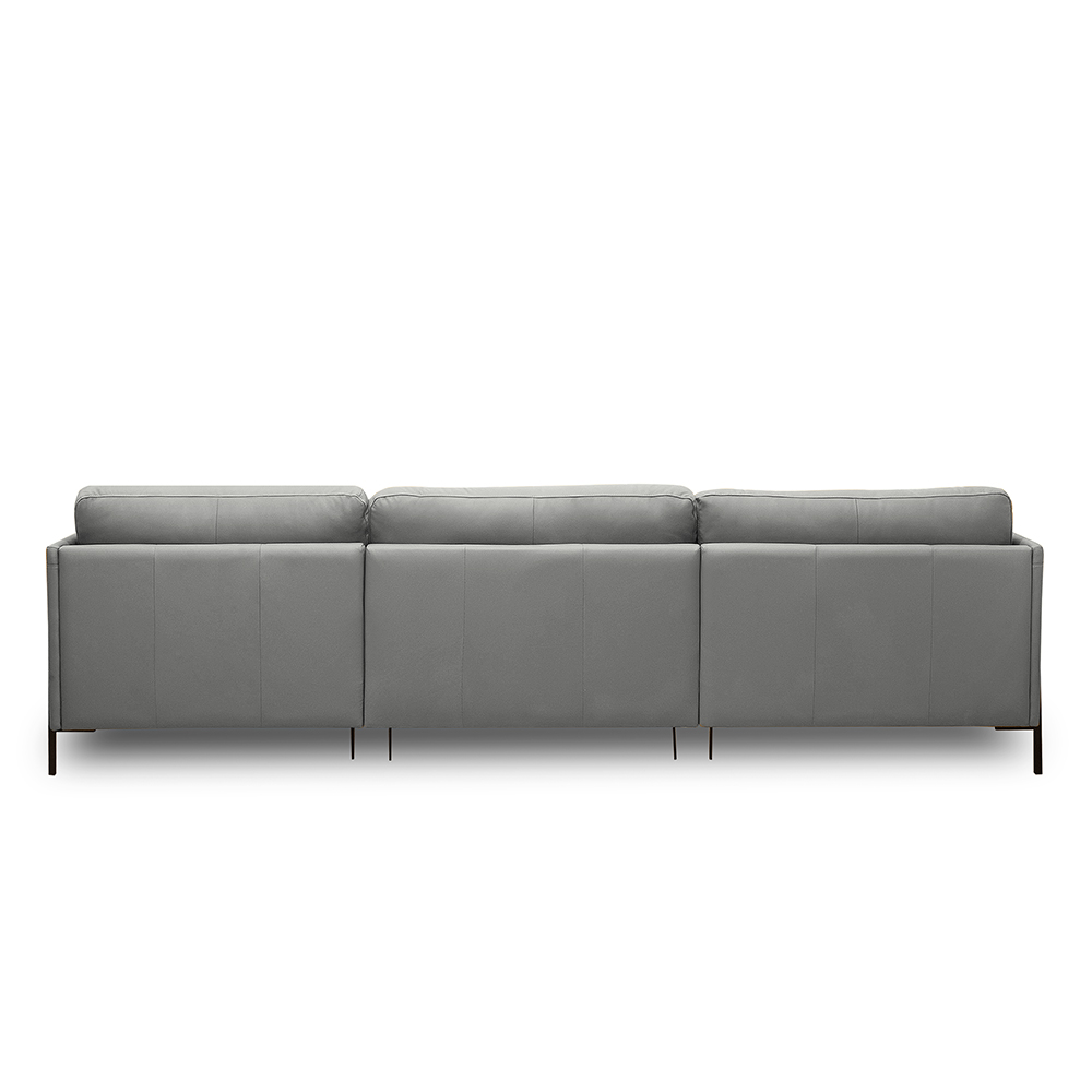 Sofá Decorativo Karine 6 Lugares Sala de estar 360cm com Chaise Pés em Aço Couro Grafite G88 - Gran Belo