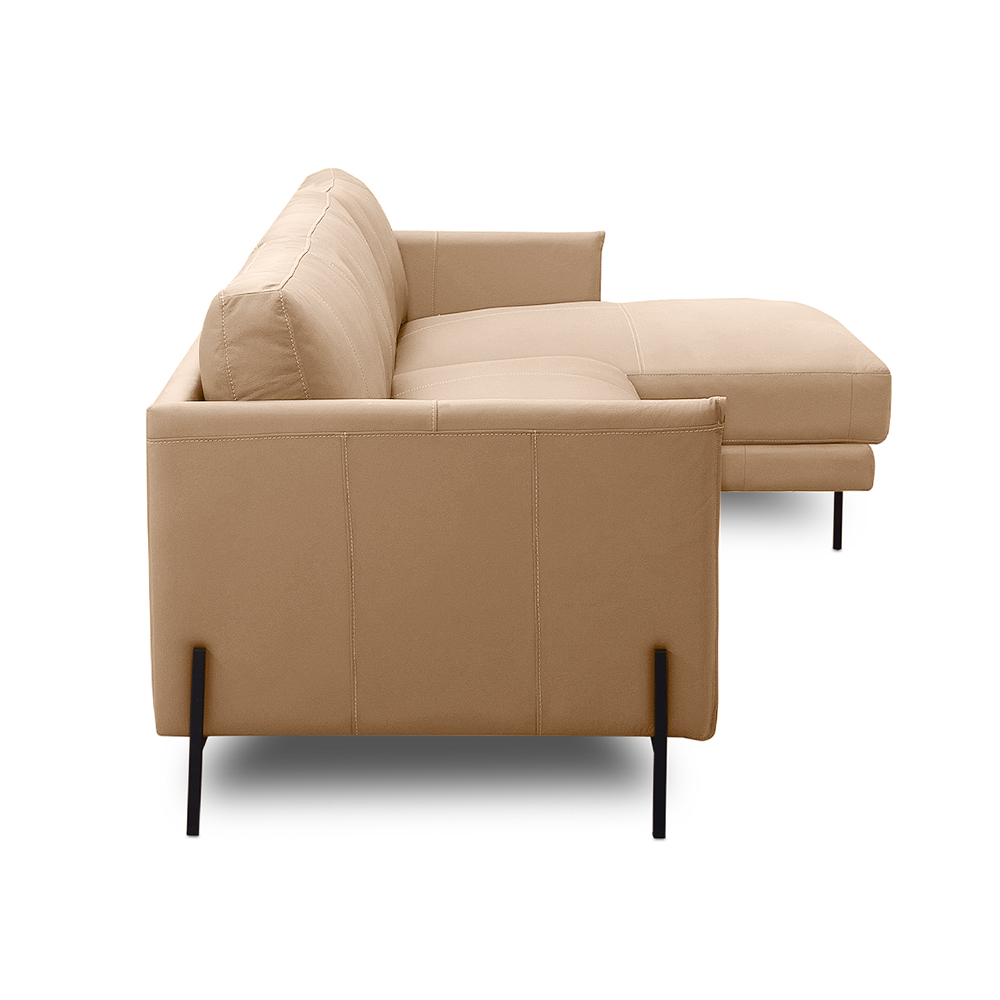 Sofá Decorativo Karine 6 Lugares Sala de estar 360cm com Chaise Pés em Aço Couro Nude G88 - Gran Belo