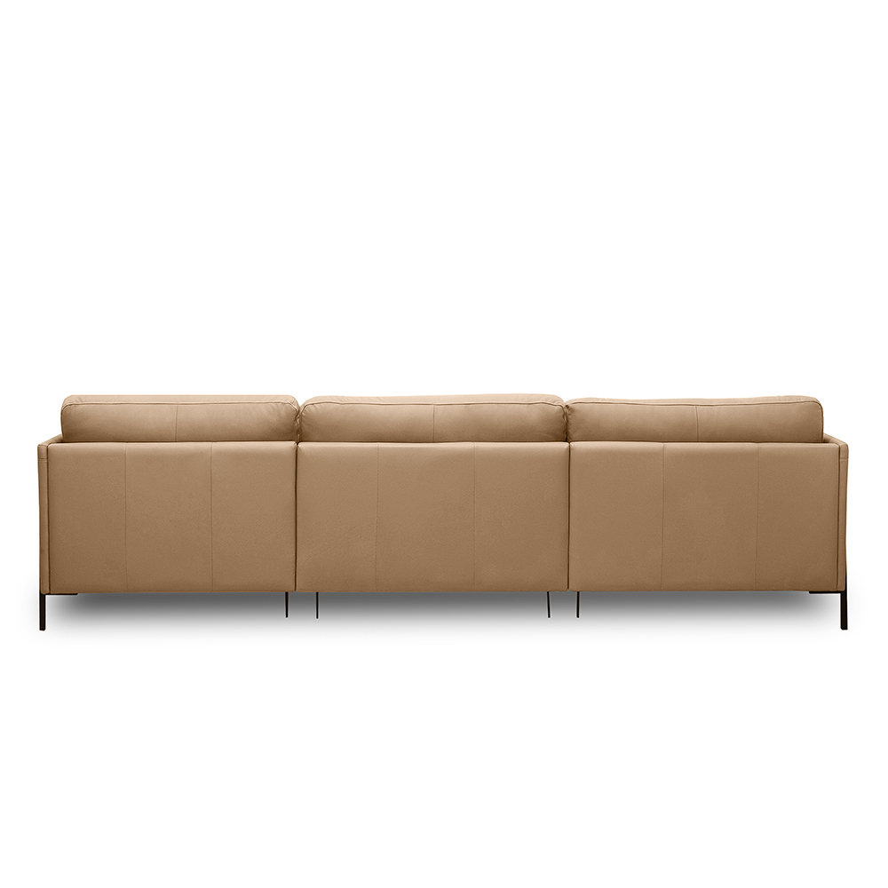 Sofá Decorativo Karine 6 Lugares Sala de estar 360cm com Chaise Pés em Aço Couro Nude G88 - Gran Belo