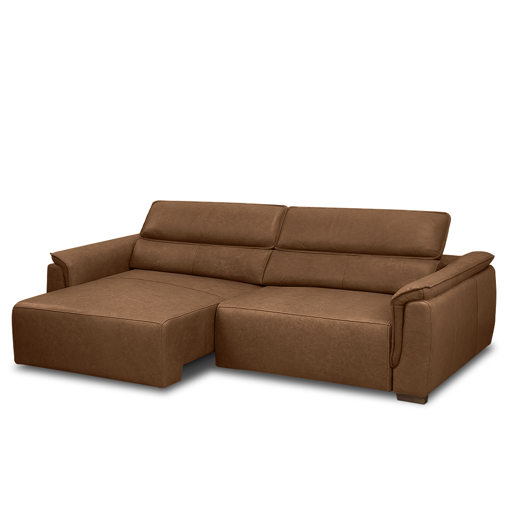 Sofá Decorativo Lorenzo 3 Lugares Sala de estar 220cm Reclinável e Retrátil Couro Marrom Claro Manchado G88 - Gran Belo