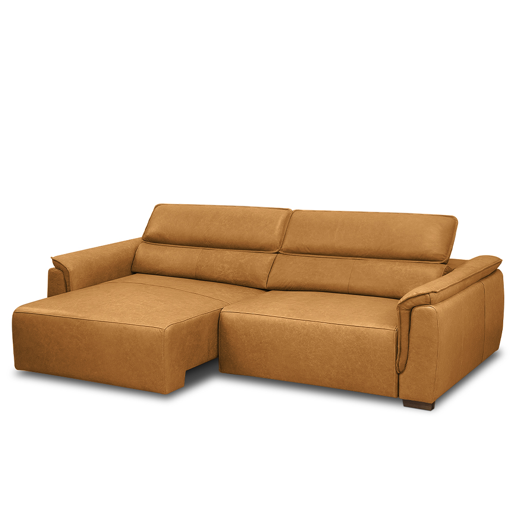 Sofá Decorativo Lorenzo 3 Lugares Sala de estar 240cm Reclinável e Retrátil Couro Caramelo Manchado G88 - Gran Belo