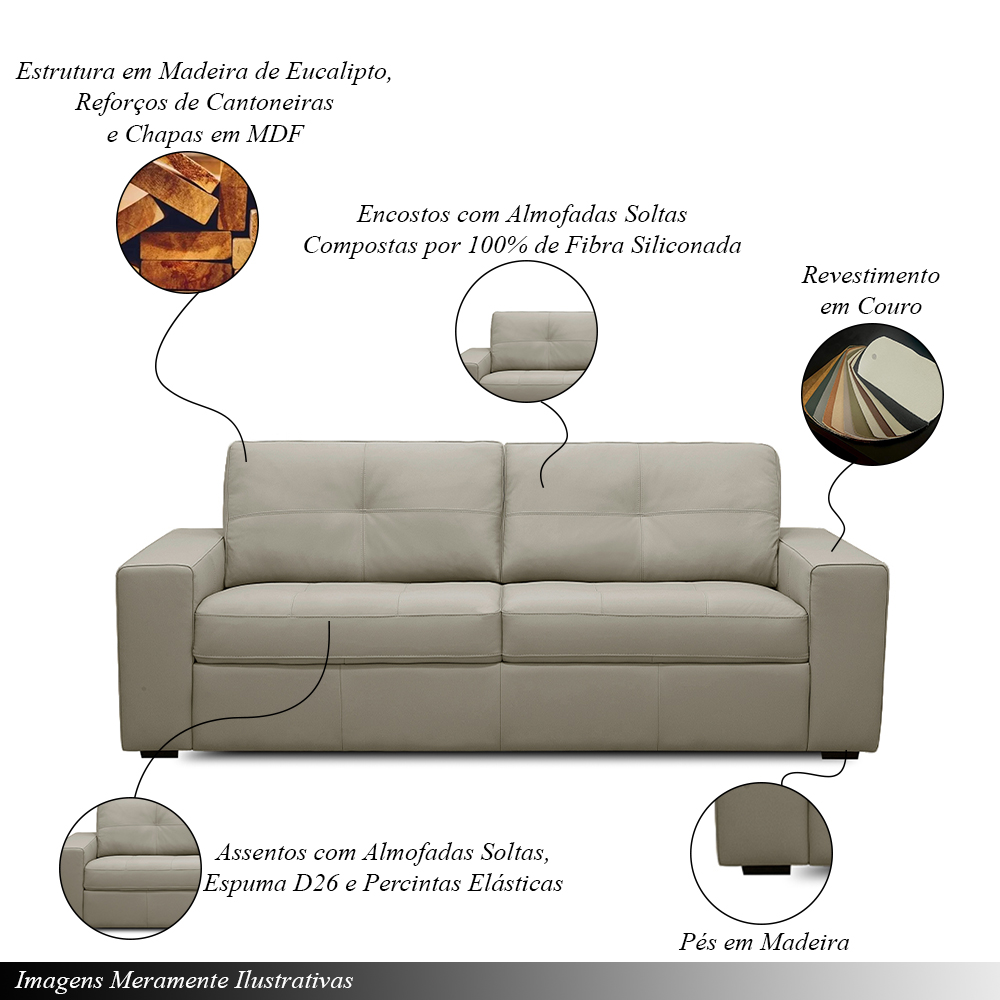 Sofá Decorativo Mendes 2 Lugares Sala de estar 150cm Pés em Madeira Couro Bege G88 - Gran Belo