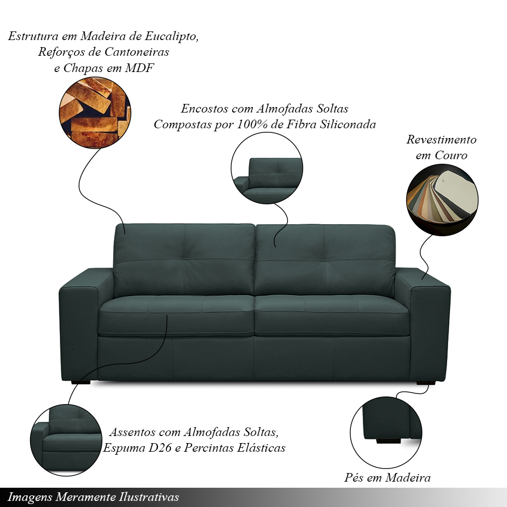 Sofá Decorativo Mendes 2 Lugares Sala de estar 150cm Pés em Madeira Couro Verde Musgo G88 - Gran Belo