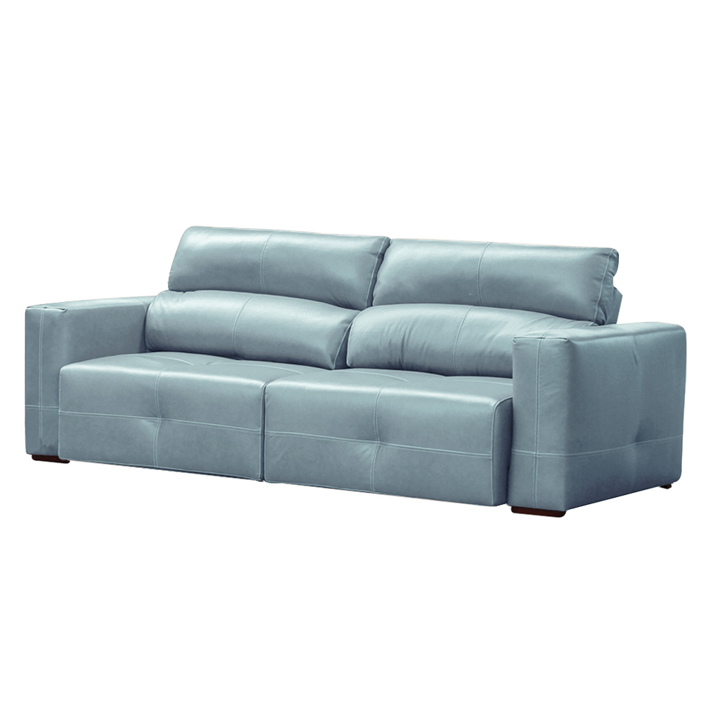 Sofá Decorativo Monica 3 Lugares Sala de estar 252cm Reclinável e Retrátil Couro Azul Celeste G40 - Gran Belo