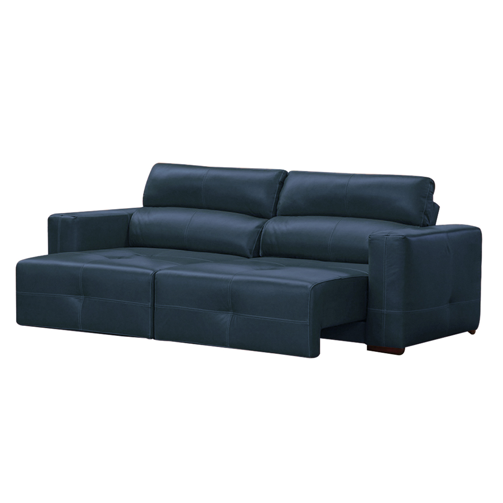 Sofá Decorativo Monica 3 Lugares Sala de estar 252cm Reclinável e Retrátil Couro Azul Marinho Brilho G40 - Gran Belo