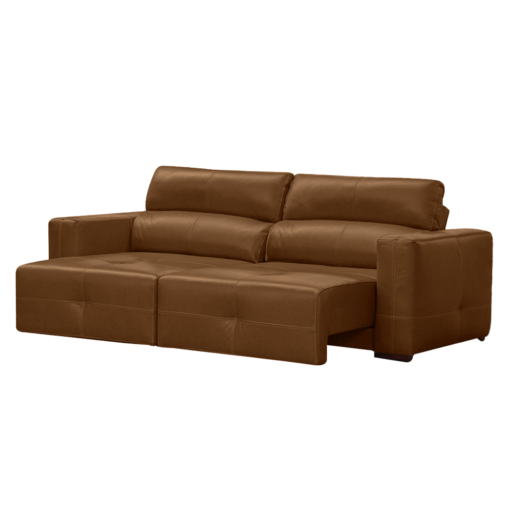 Sofá Decorativo Monica 3 Lugares Sala de estar 252cm Reclinável e Retrátil Couro Caramelo Brilho G40 - Gran Belo