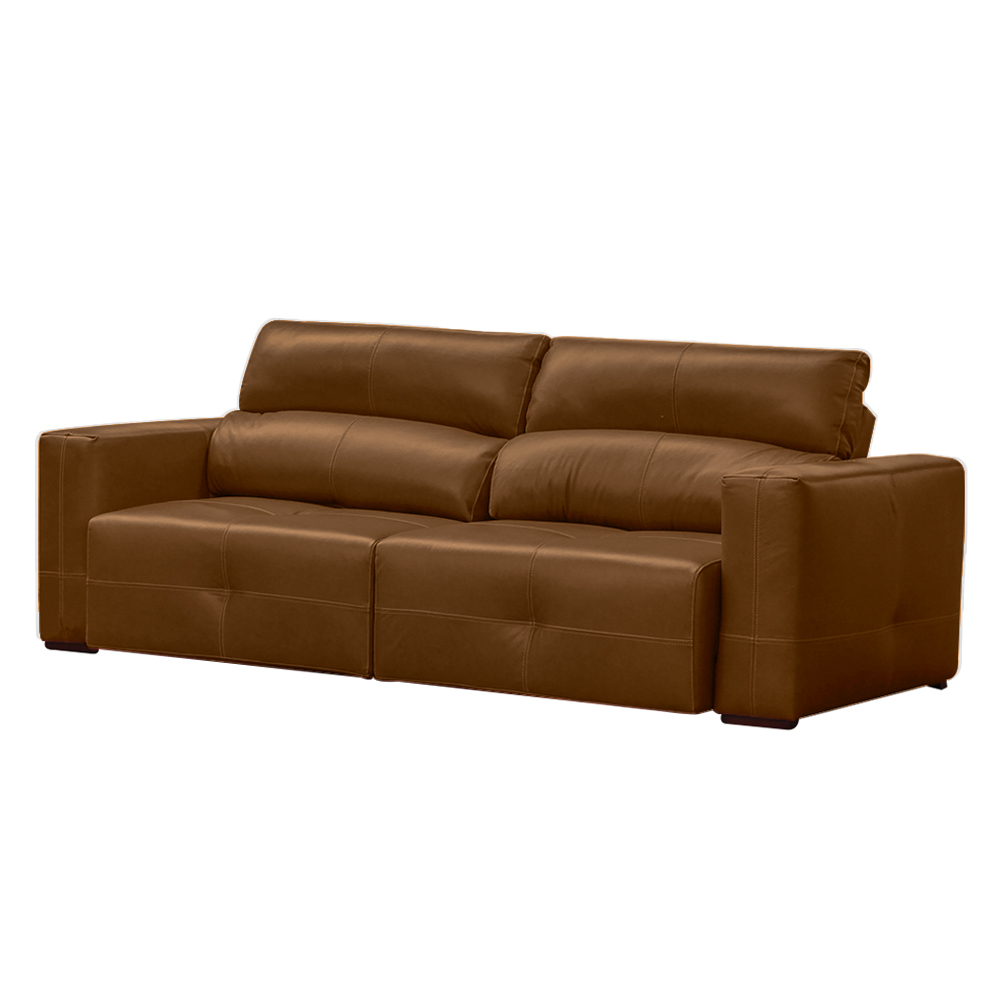 Sofá Decorativo Monica 3 Lugares Sala de estar 252cm Reclinável e Retrátil Couro Caramelo Brilho G40 - Gran Belo